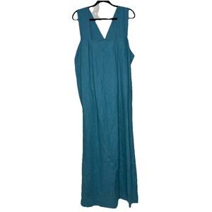 Man in the Studio Origami Maxi Linen Dress Blue Women's XL? Pockets Lagenlook